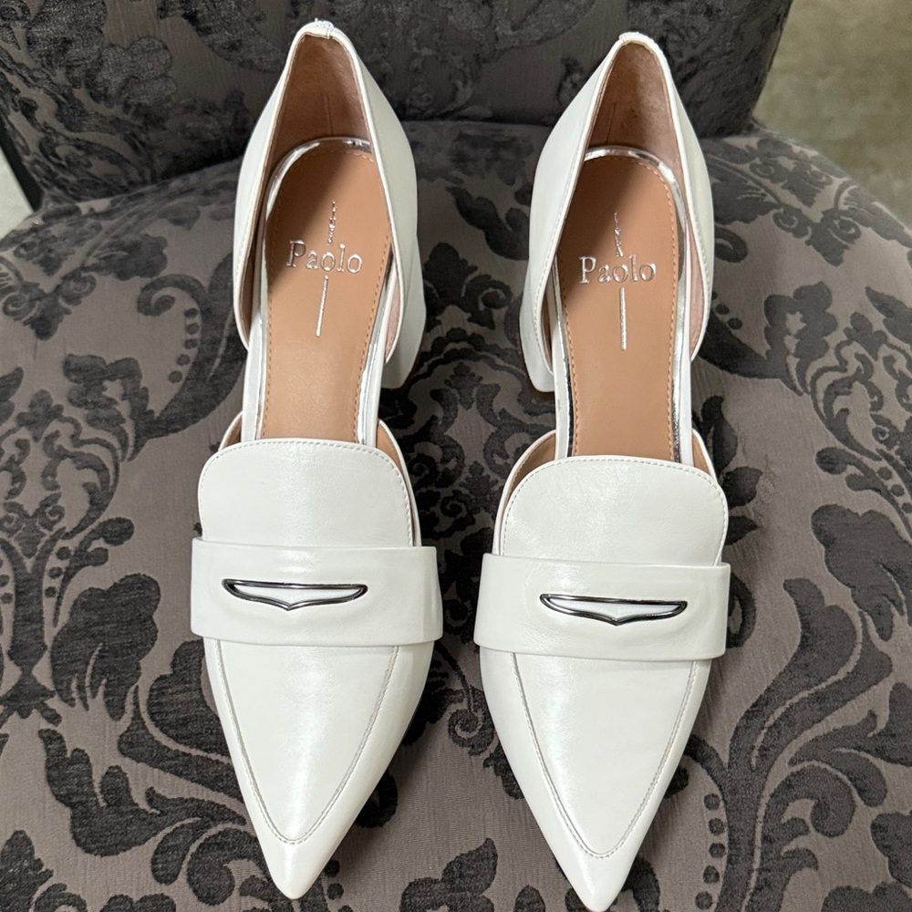 Paolo White Heels with Silver Detail